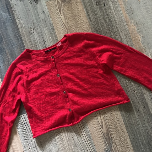 BRAZEAU TRICOT Red Cashmere Crop Sweater Size: 2 - Picture 5 of 16